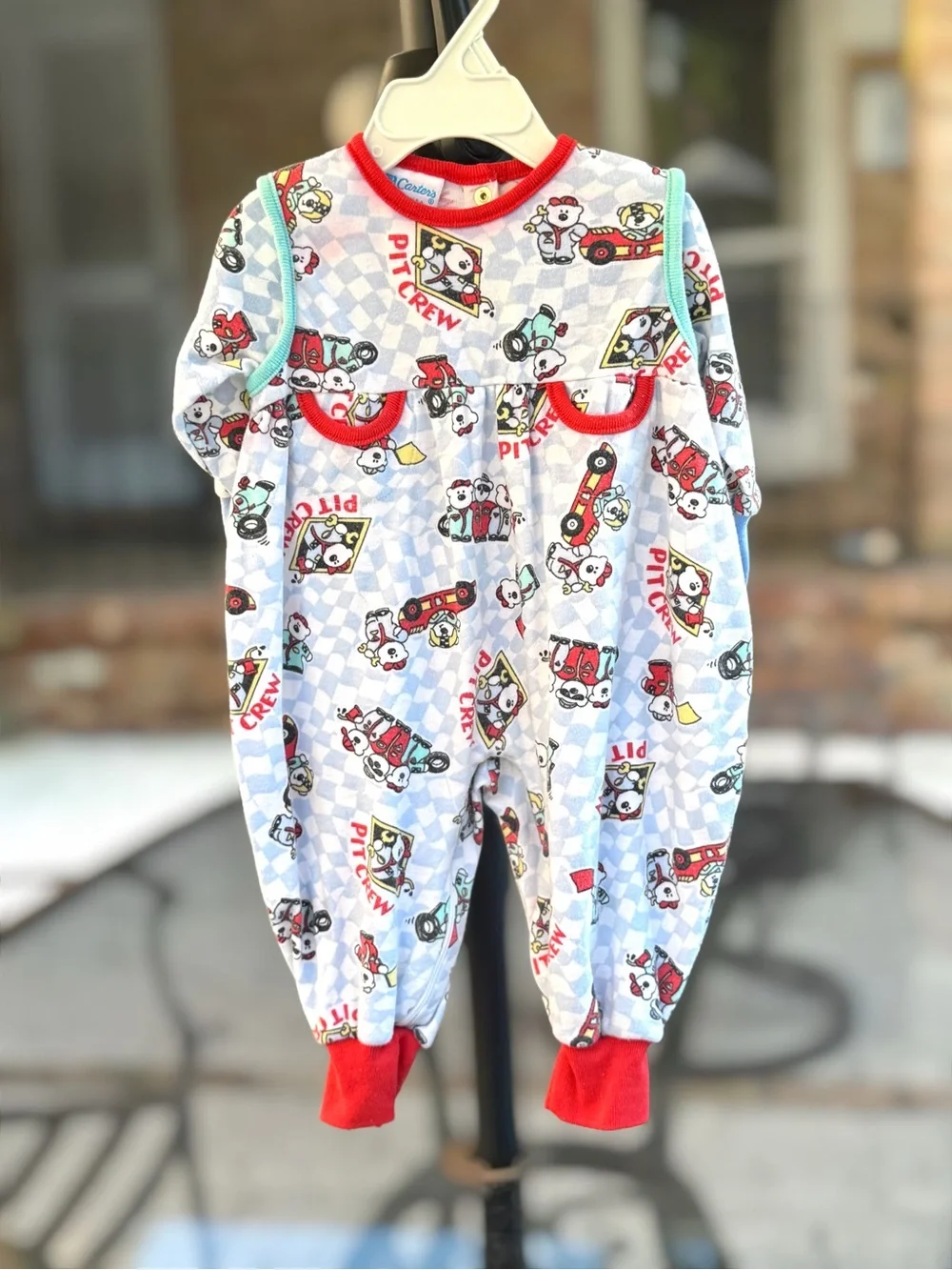 Vintage Carter's Baby Boy Pit Crew Racing Long Sleeve Romper, 6M
